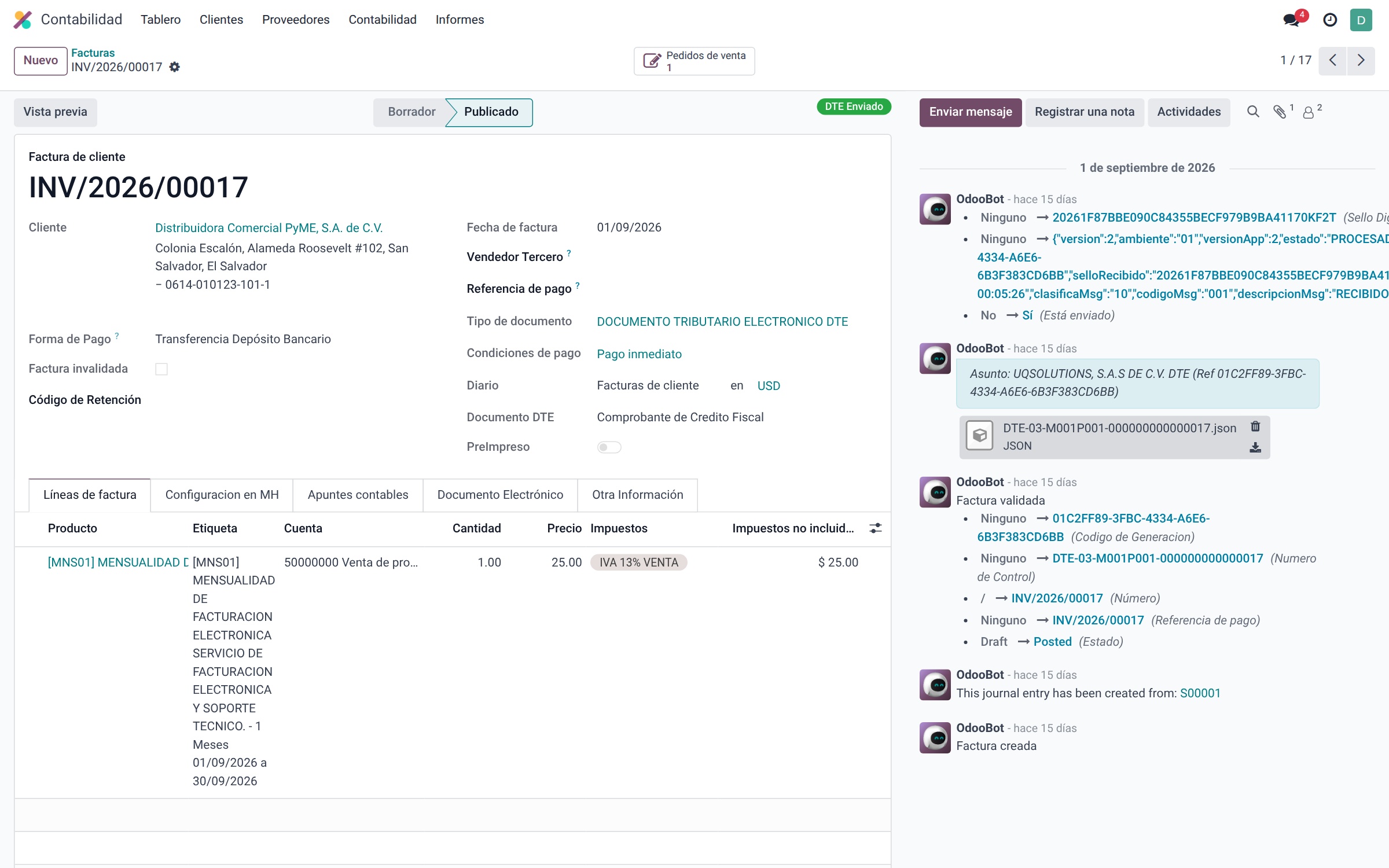 Odoo DTE Facturación Electrónica El Salvador